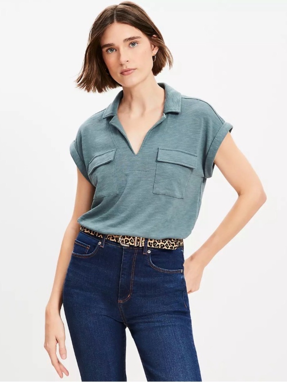 LOFT Dusty Teal Utility Top